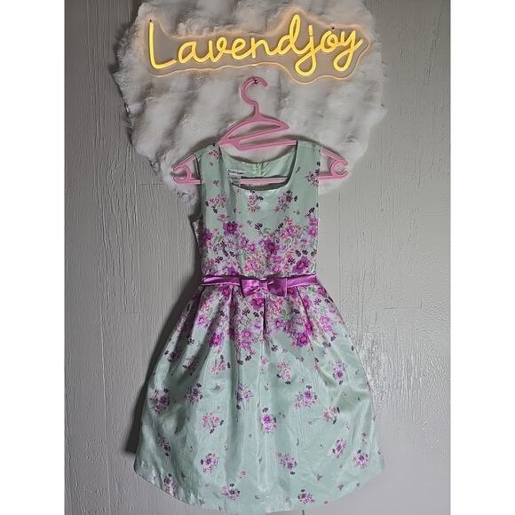 Bonnie Jean Girls Size 10 Mint Lavendar Floral Easter Holiday Spring Dress - Picture 1 of 5